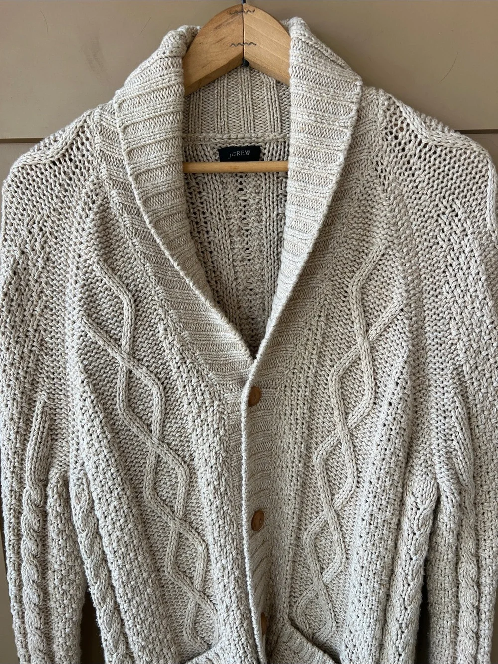J. Crew Men’s M Cream Heritage Cable Knit Shawl-Collar Cardigan